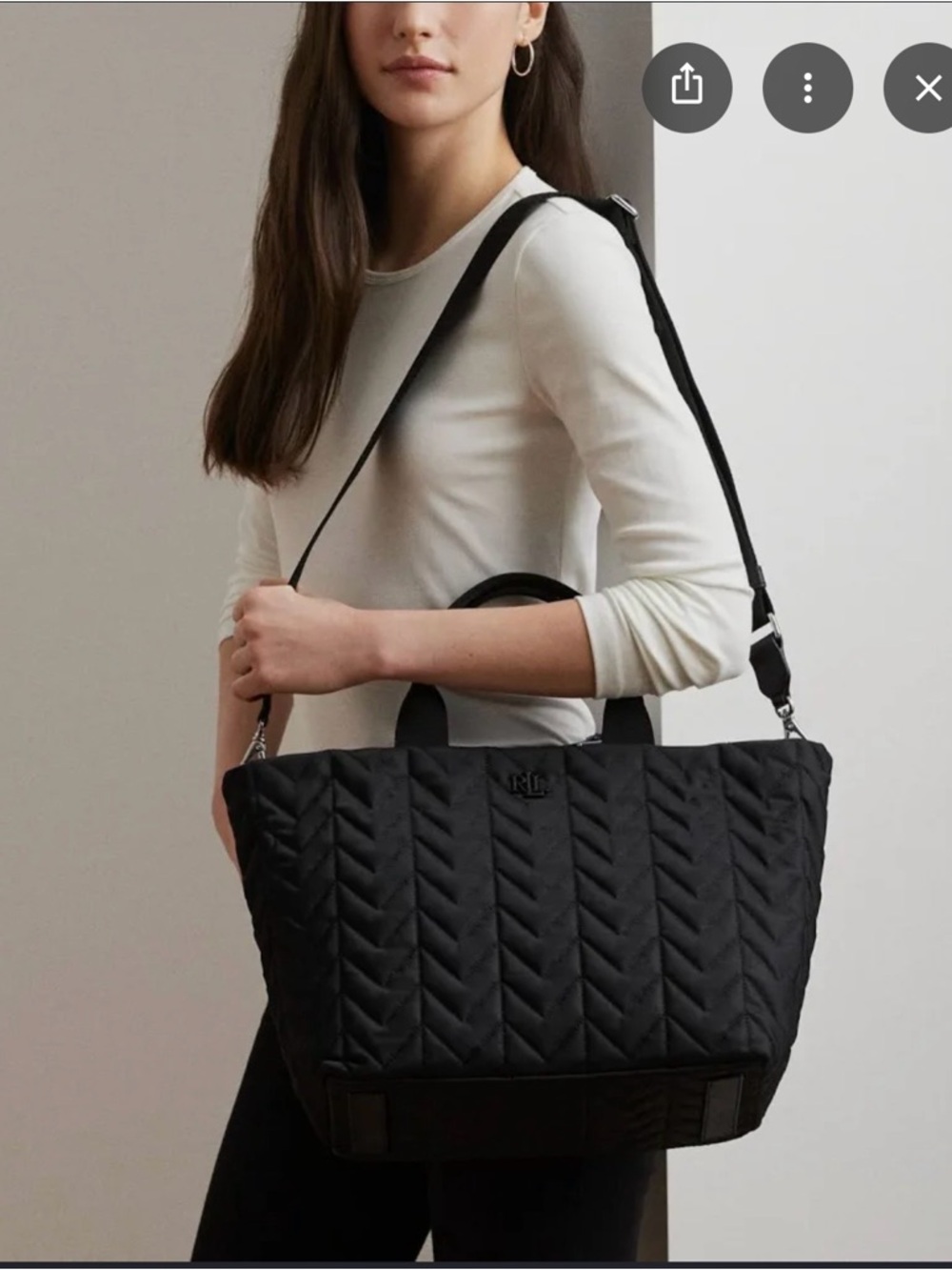 Ralph Lauren Black Quilted Tote with RL Logo